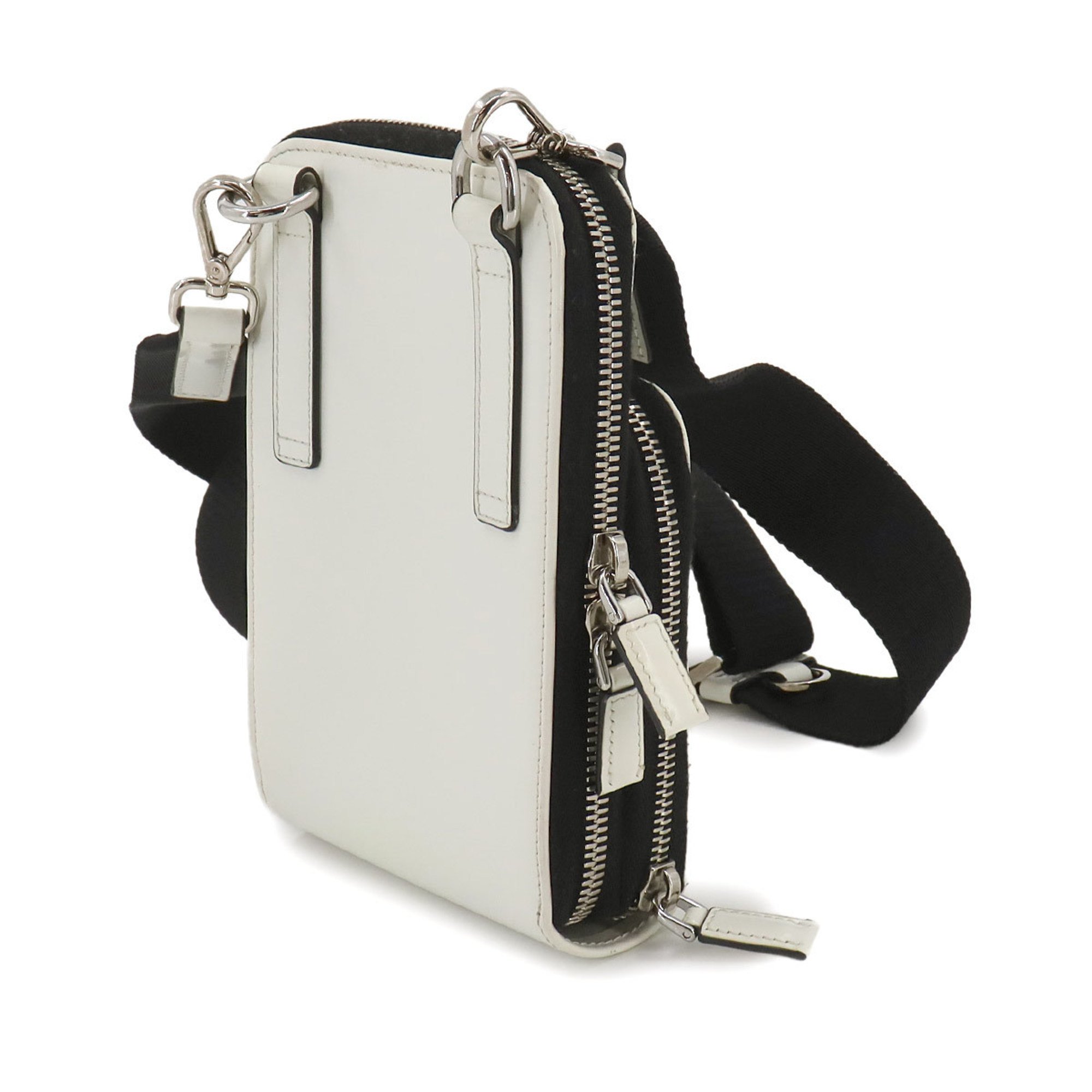 PRADA Smartphone case Shoulder bag Leather Bianco 2ZH126 Silver hardware