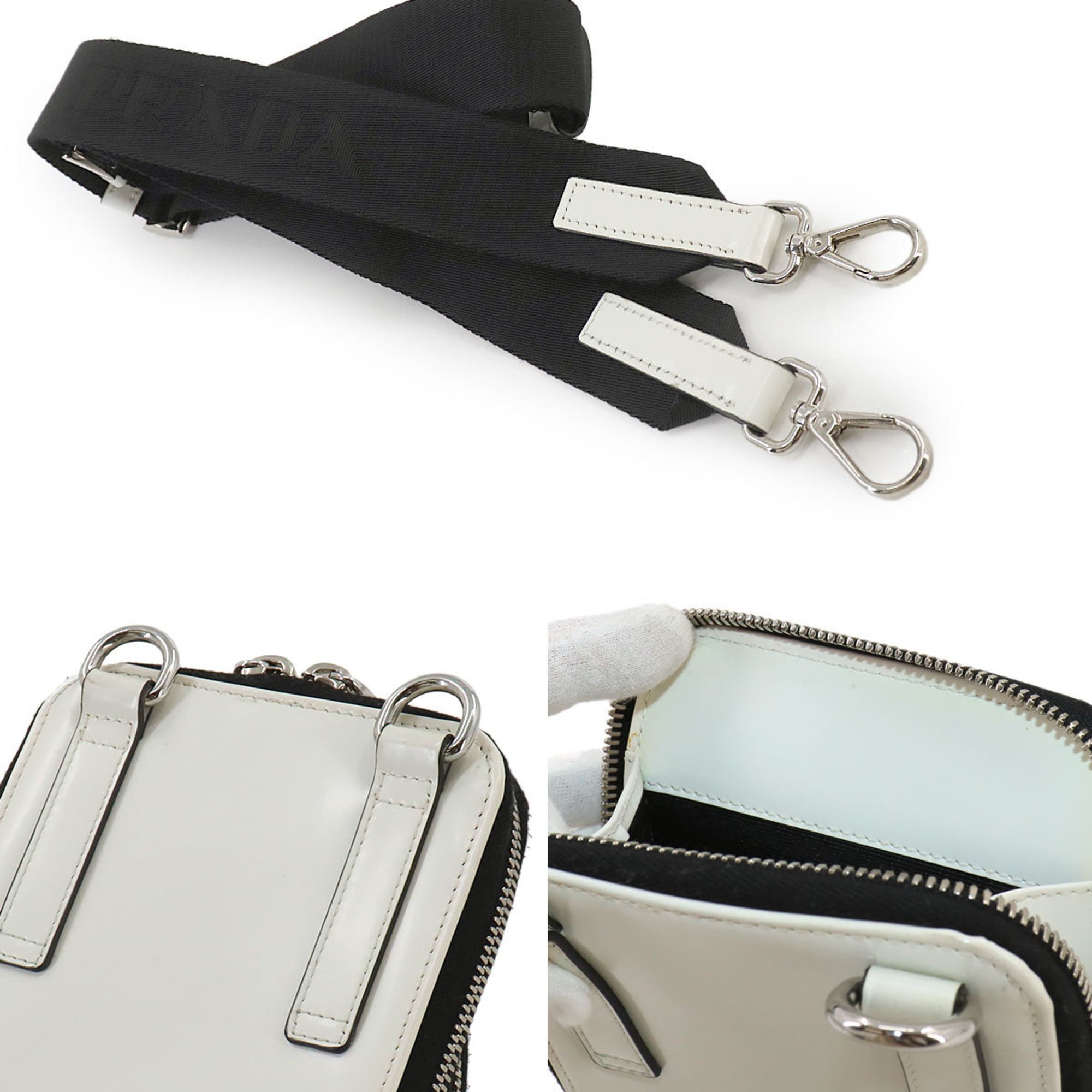 PRADA Smartphone case Shoulder bag Leather Bianco 2ZH126 Silver hardware