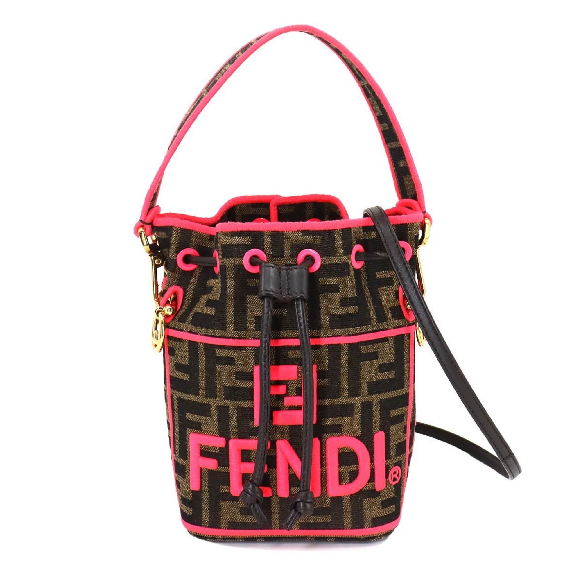 FENDI Zukka Mon Tresor Mini 2way Hand Shoulder Bag Canvas Brown Pink 8BS010