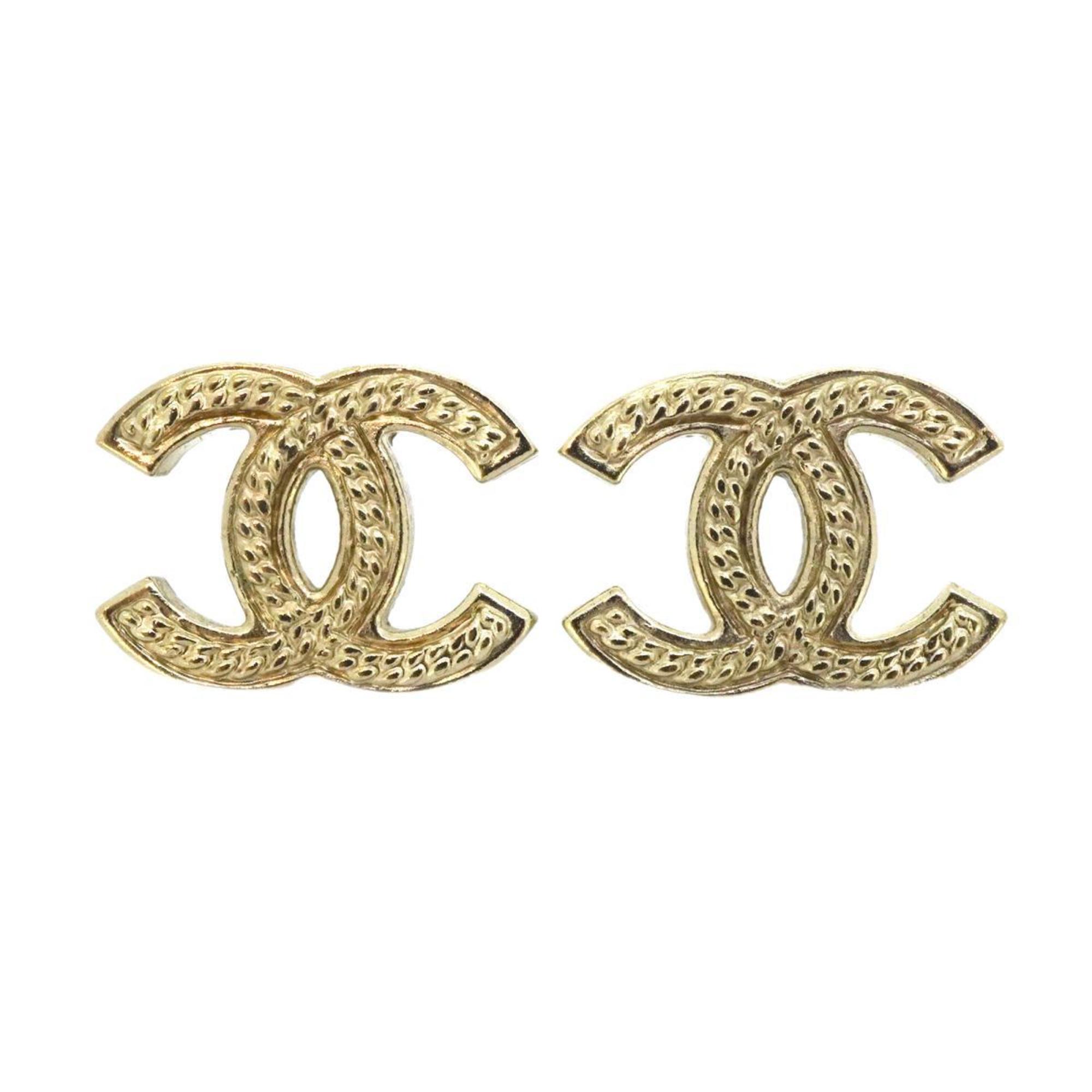 Chanel Earrings Coco Mark GP Plated Champagne Gold 06P Women's