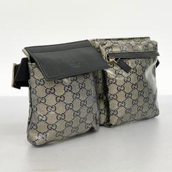 Gucci Waist Bag GG Crystal 28566 Coated Canvas Grey Black Men's Women's