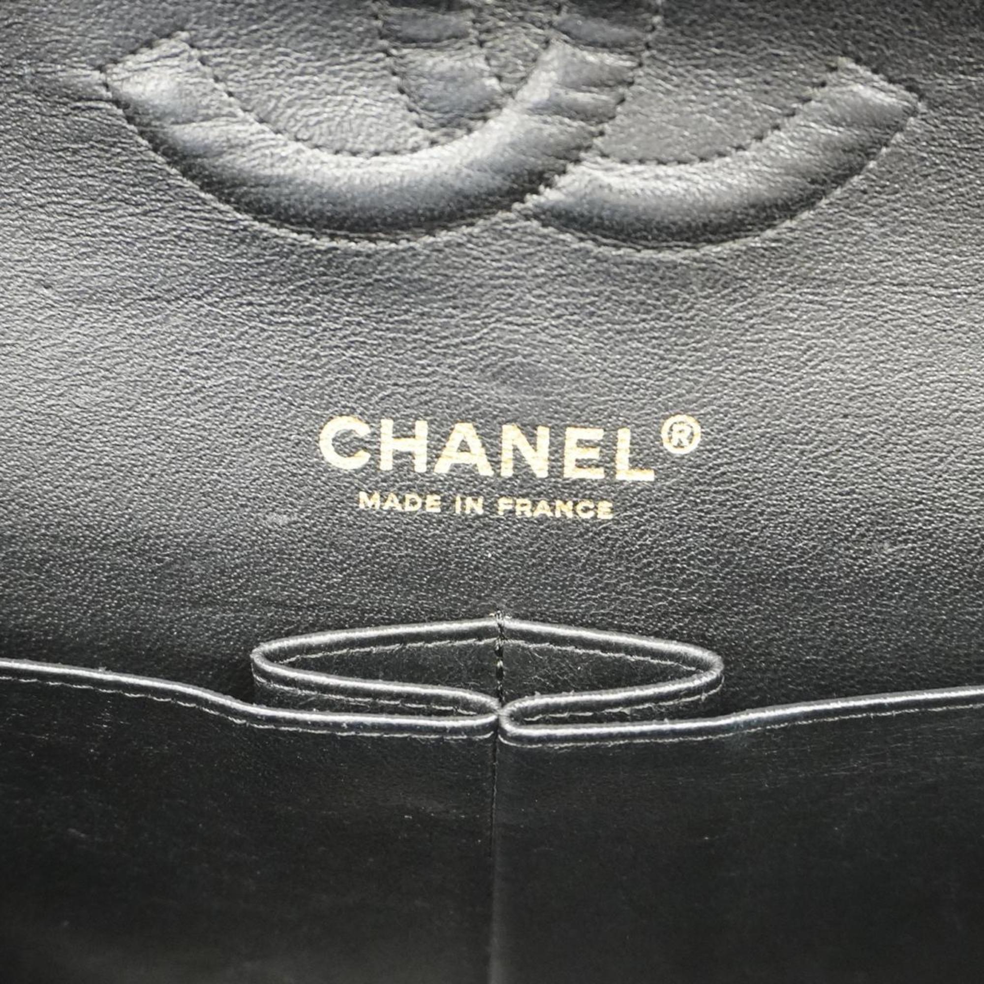 Chanel Shoulder Bag Matelasse W Flap Chain Caviar Skin Black Women's