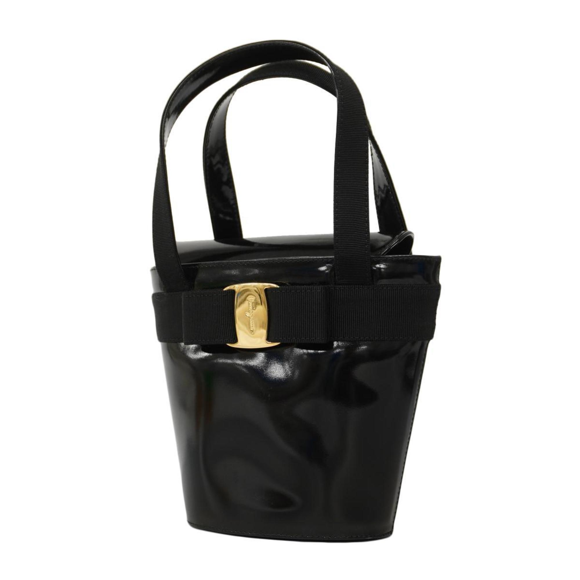 Salvatore Ferragamo handbag Vara enamel black ladies