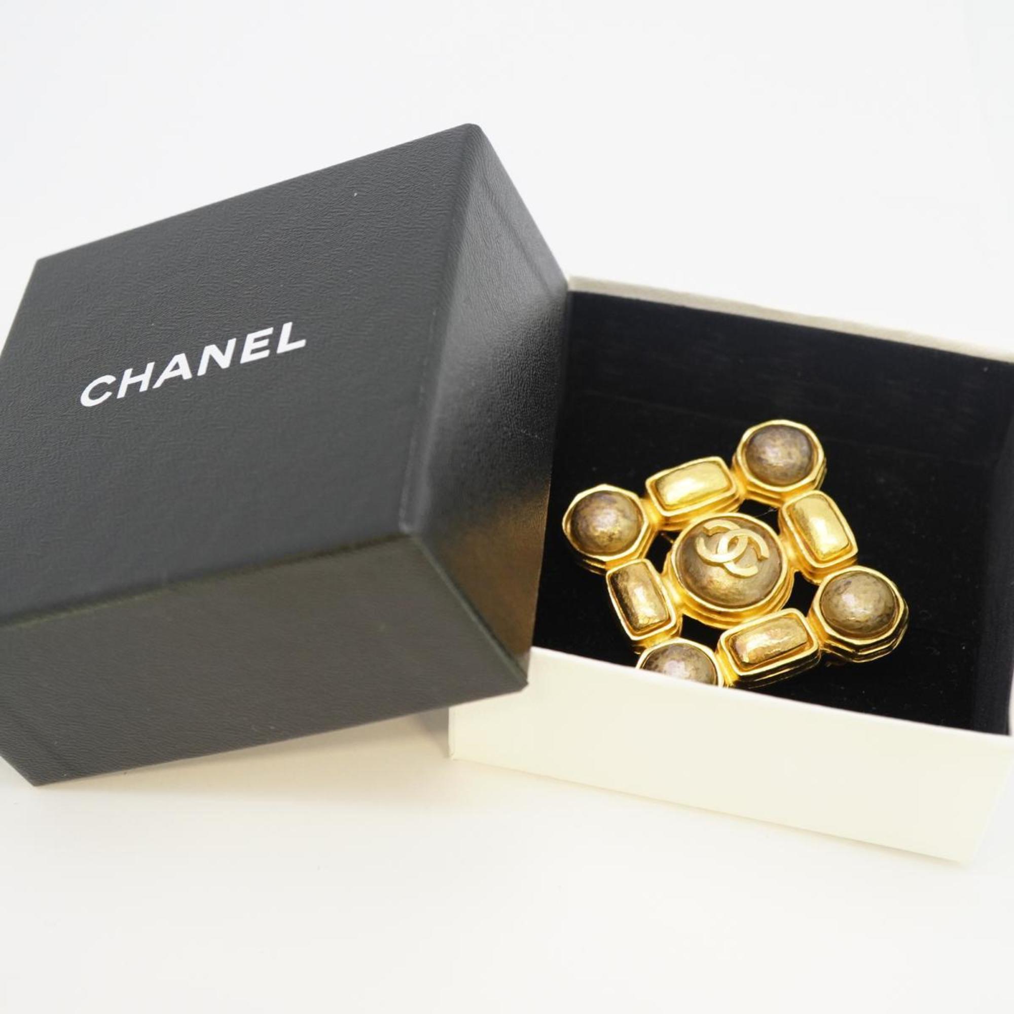 Chanel Brooch Coco Mark GP Plated Gold Beige 97A Women's