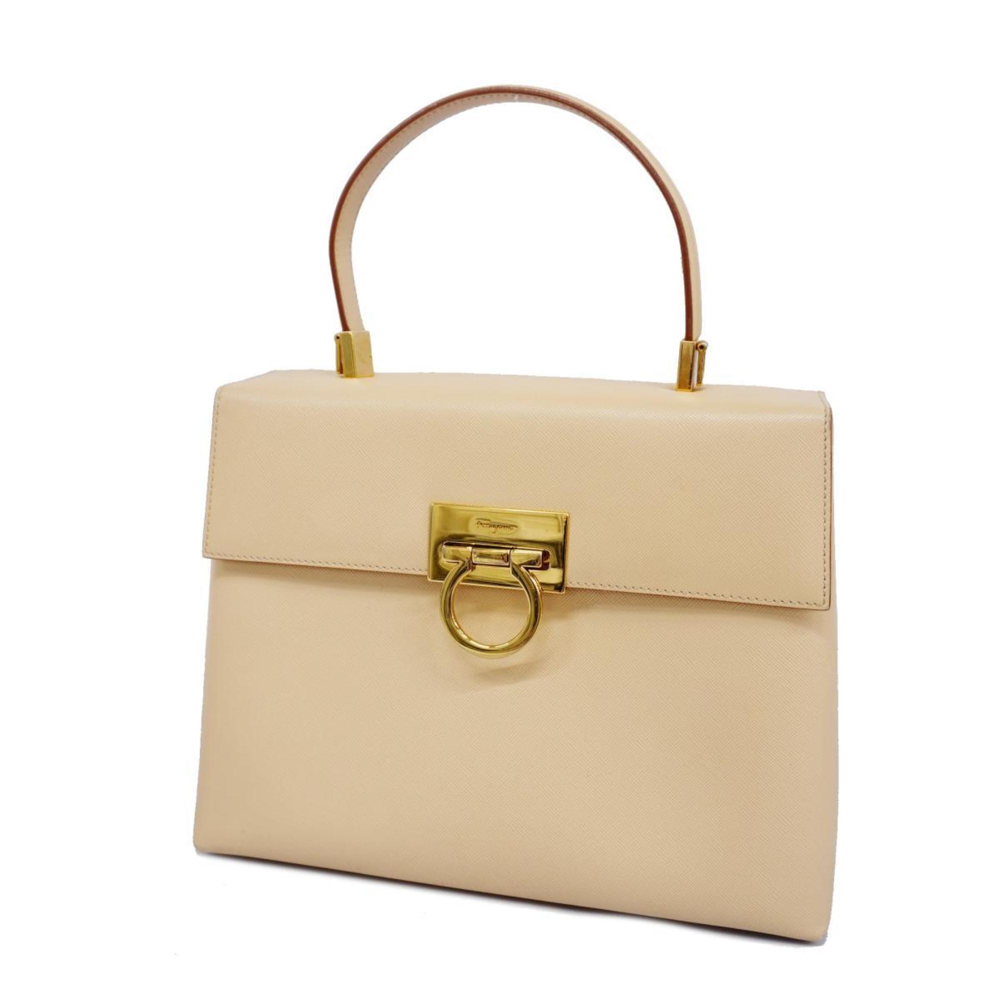 Salvatore Ferragamo handbag Gancini leather light beige ladies