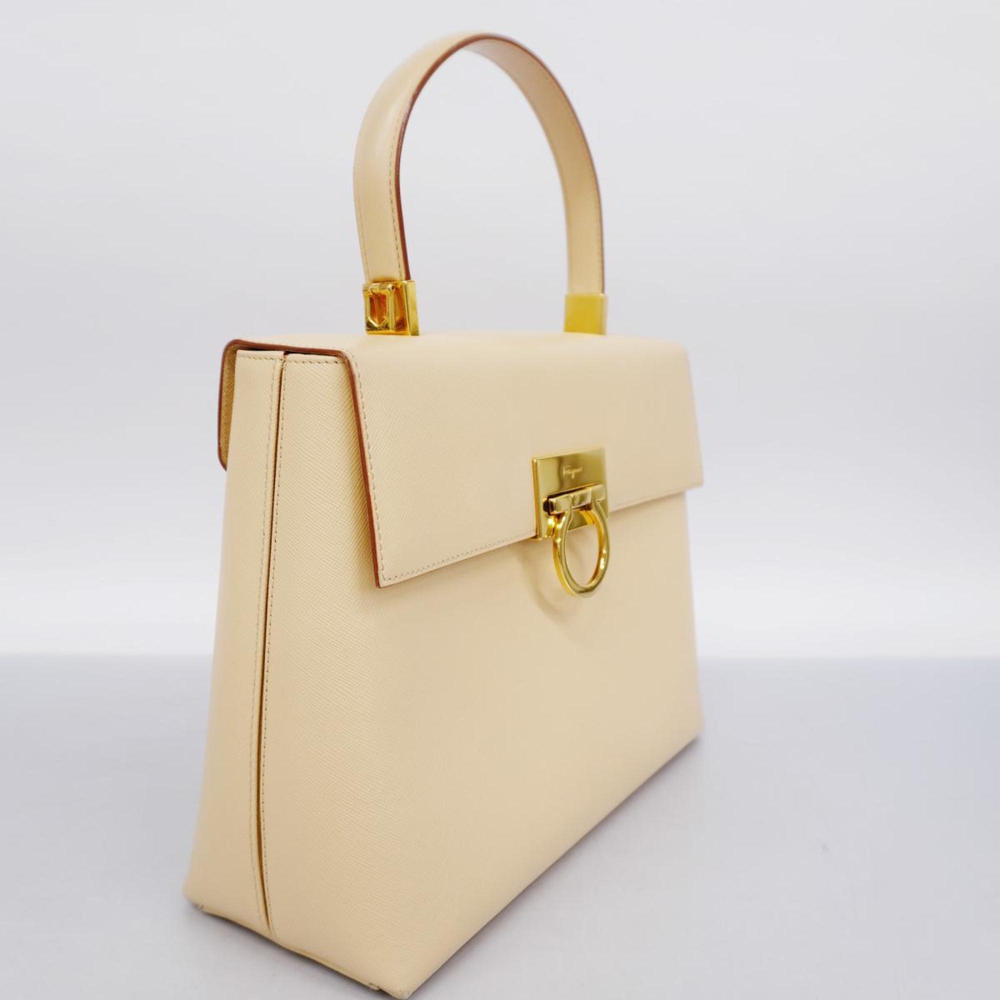 Salvatore Ferragamo handbag Gancini leather light beige ladies