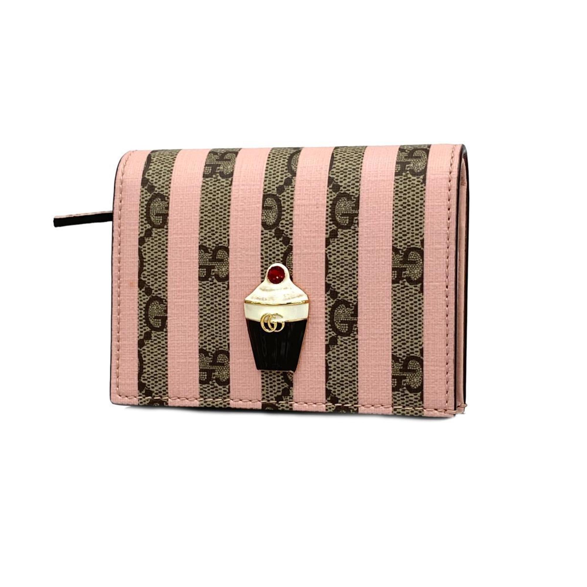 Gucci Wallet GG Supreme 701489 Pink Brown Women's