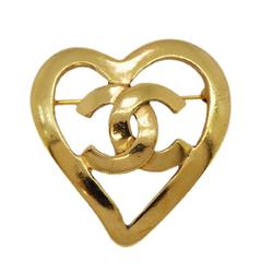 Chanel Brooch Coco Mark Heart Motif GP Plated Gold 95P Women's