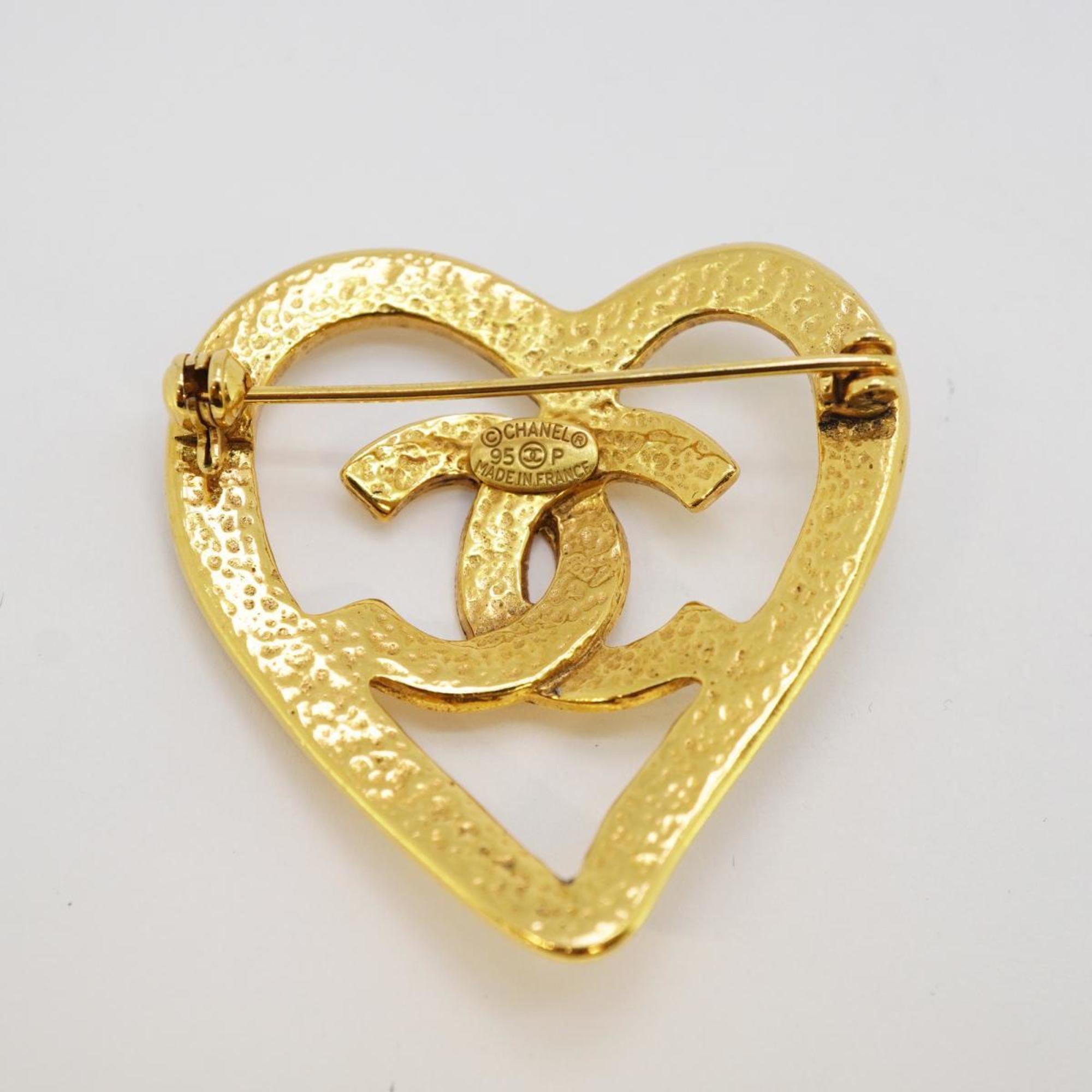 Chanel Brooch Coco Mark Heart Motif GP Plated Gold 95P Women's