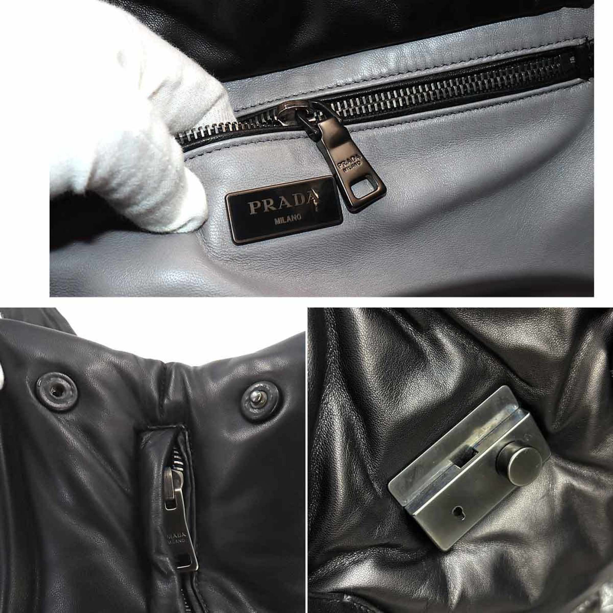 PRADA Nappa Bomber 2way Hand Shoulder Bag Leather Black BN2652 Gunmetal Metal Fittings