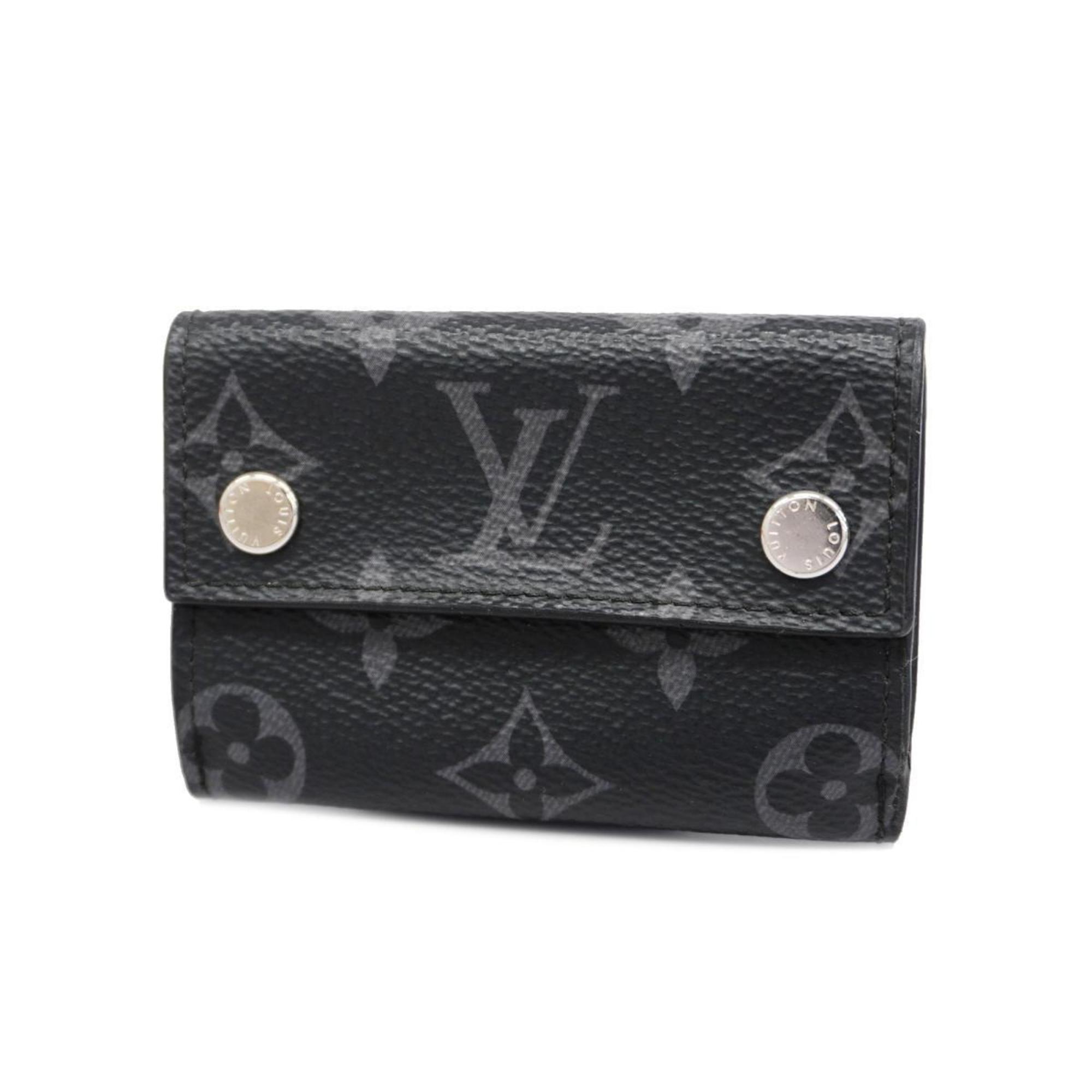 Louis Vuitton Tri-fold Wallet Monogram Eclipse Discovery Compact M67630 Black Grey Men's