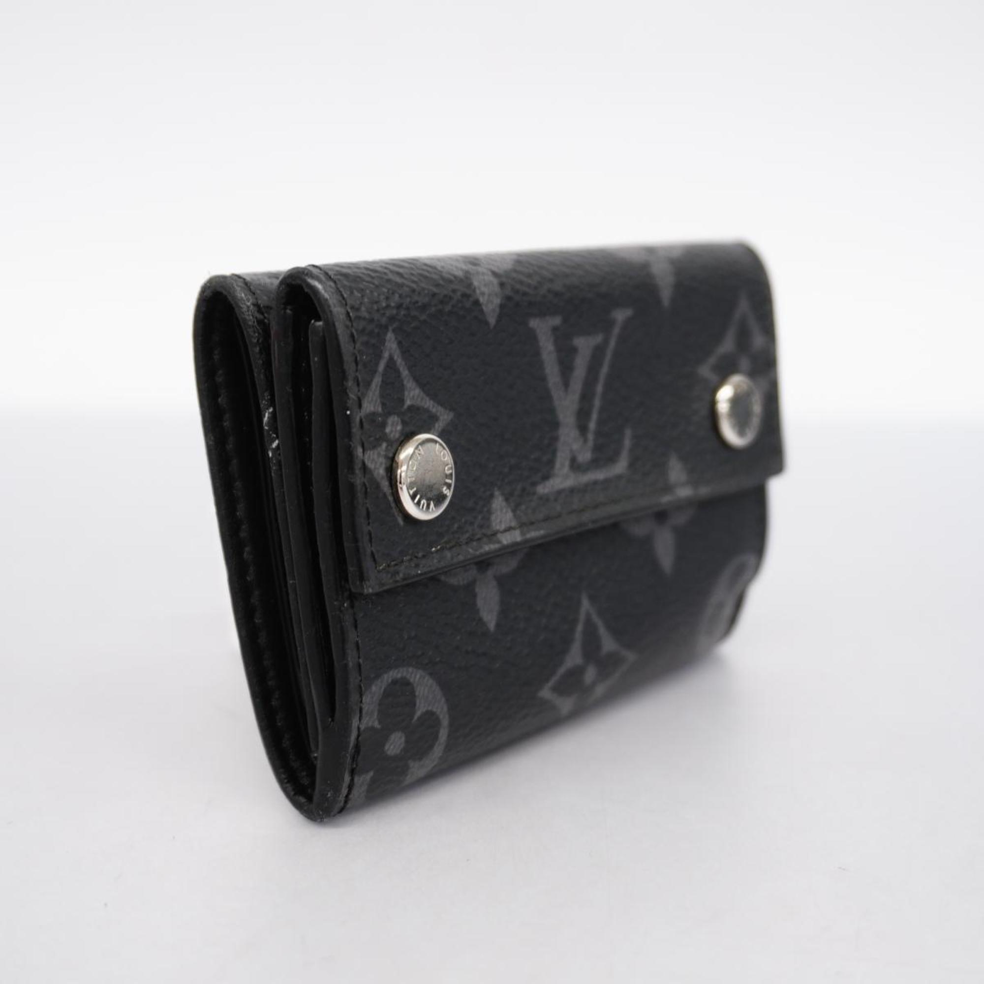 Louis Vuitton Tri-fold Wallet Monogram Eclipse Discovery Compact M67630 Black Grey Men's