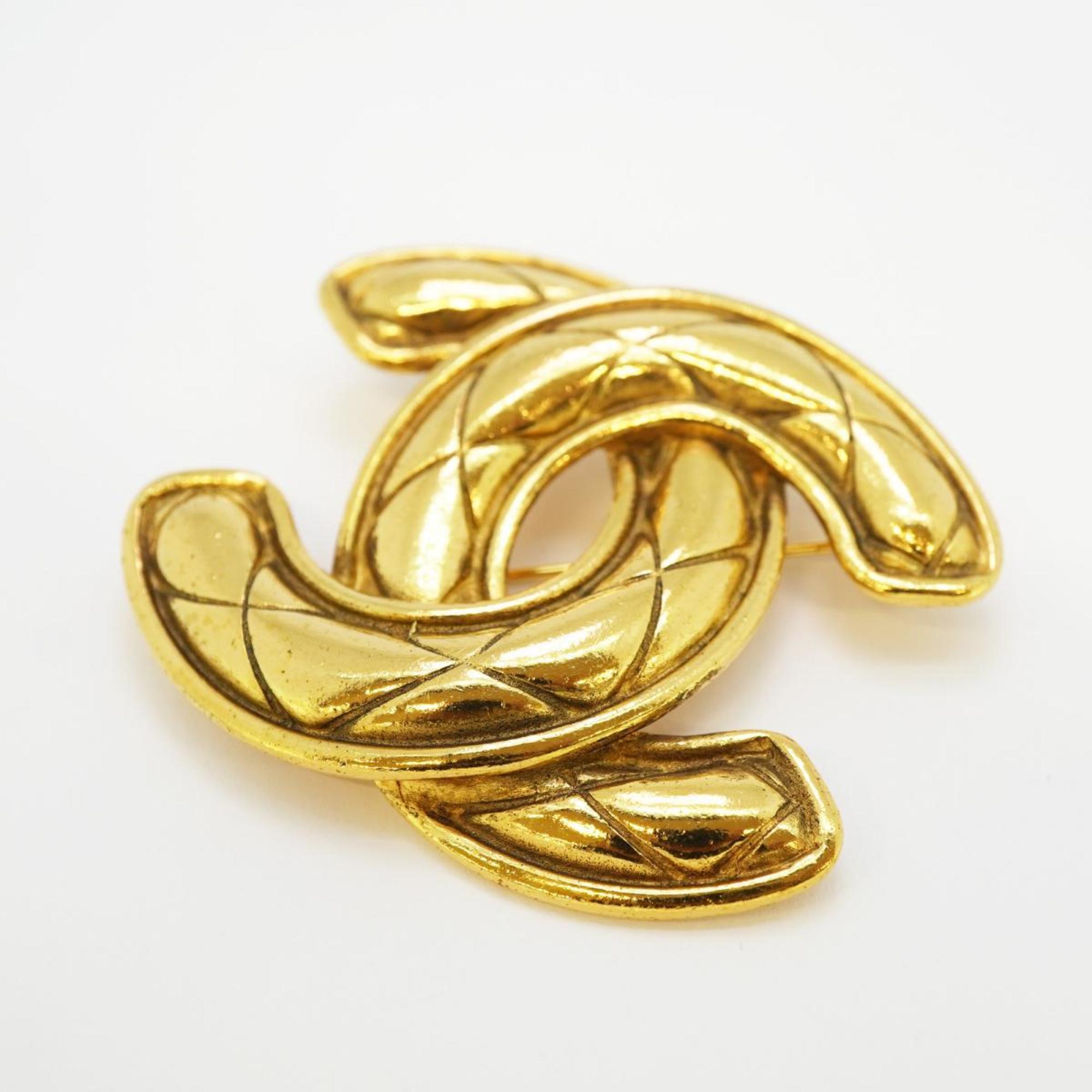 Chanel Brooch Coco Mark Matelasse GP Plated Gold Women's