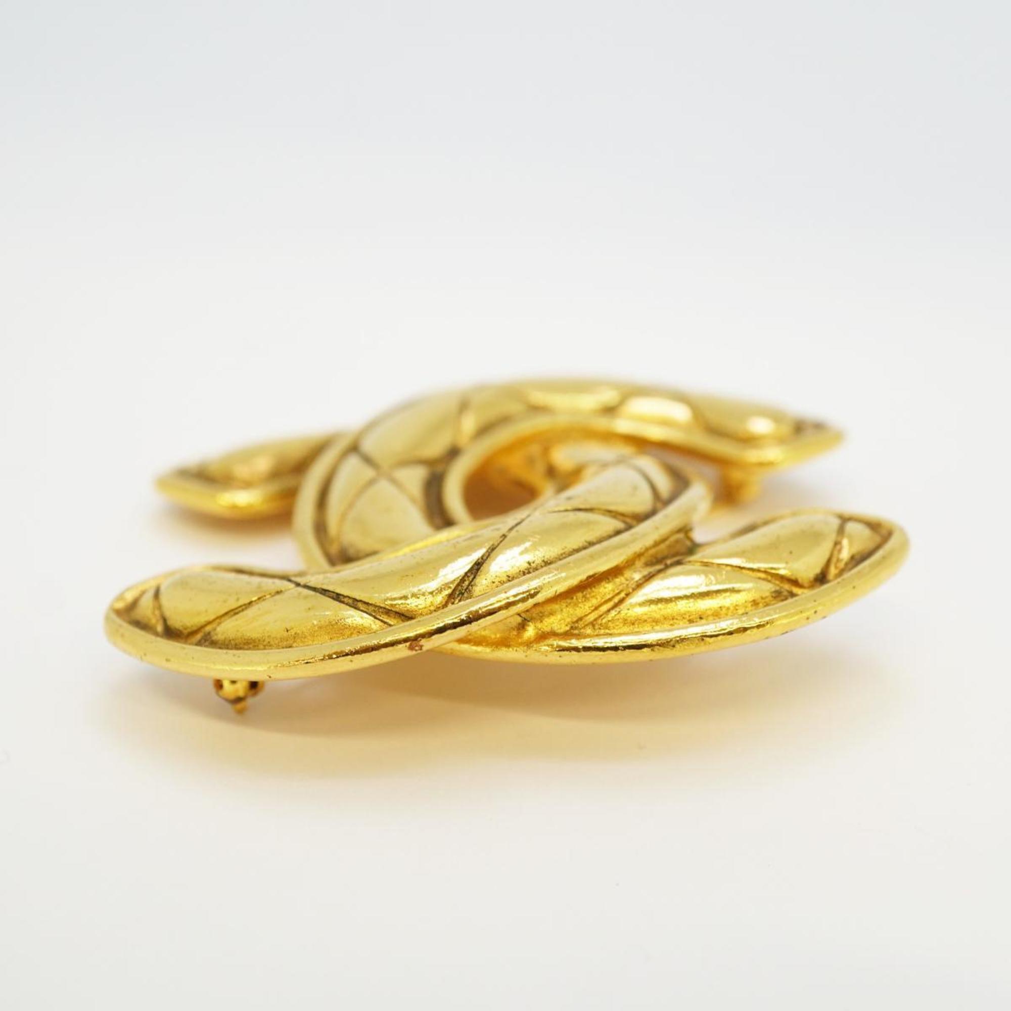 Chanel Brooch Coco Mark Matelasse GP Plated Gold Women's