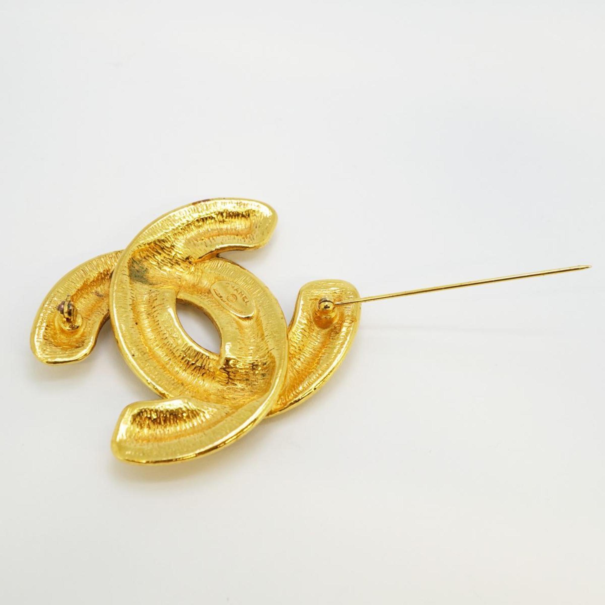 Chanel Brooch Coco Mark Matelasse GP Plated Gold Women's