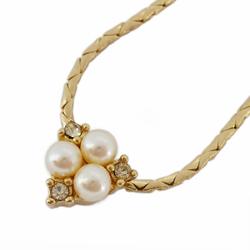 Christian Dior Necklace, Faux Pearl, Rhinestone, GP Plated, Gold, Women's