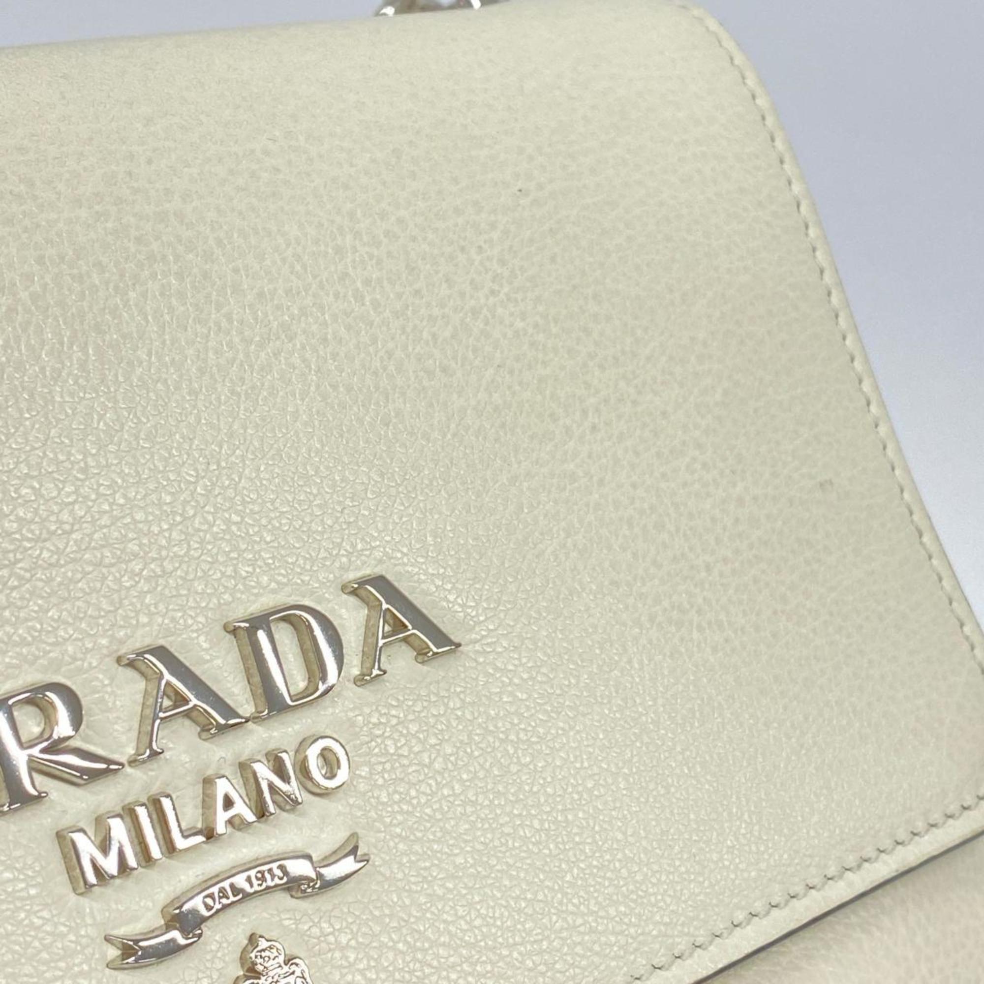 Prada shoulder bag leather ivory women's