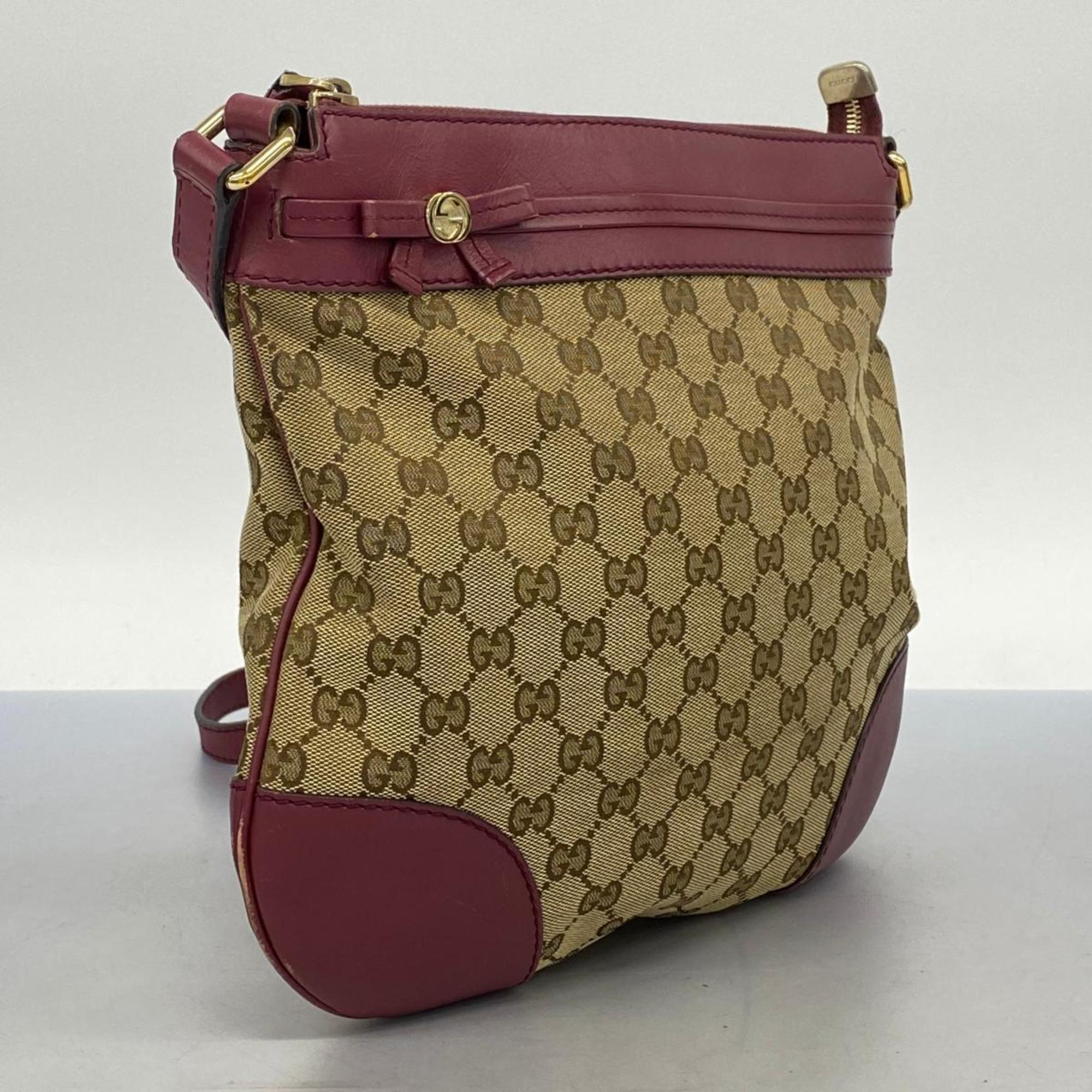 Gucci Shoulder Bag GG Canvas 257065 Leather Brown Bordeaux Women's