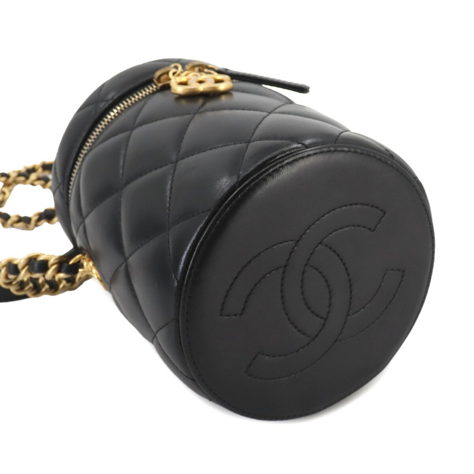 CHANEL Matelasse Vanity Chain Shoulder Bag Leather Black AS2735