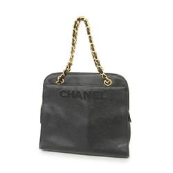 Chanel Shoulder Bag Chain Caviar Skin Black Women's