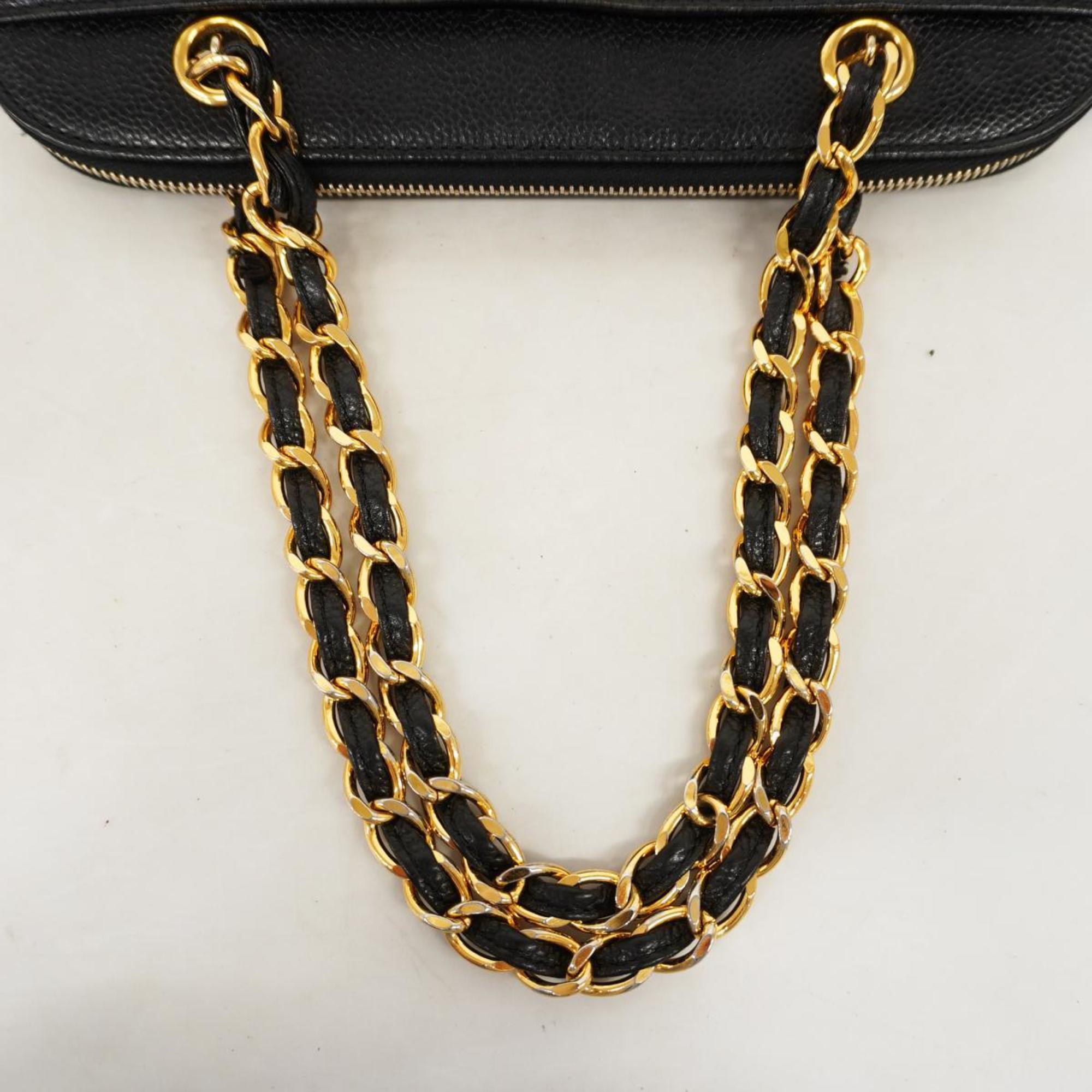 Chanel Shoulder Bag Chain Caviar Skin Black Women's