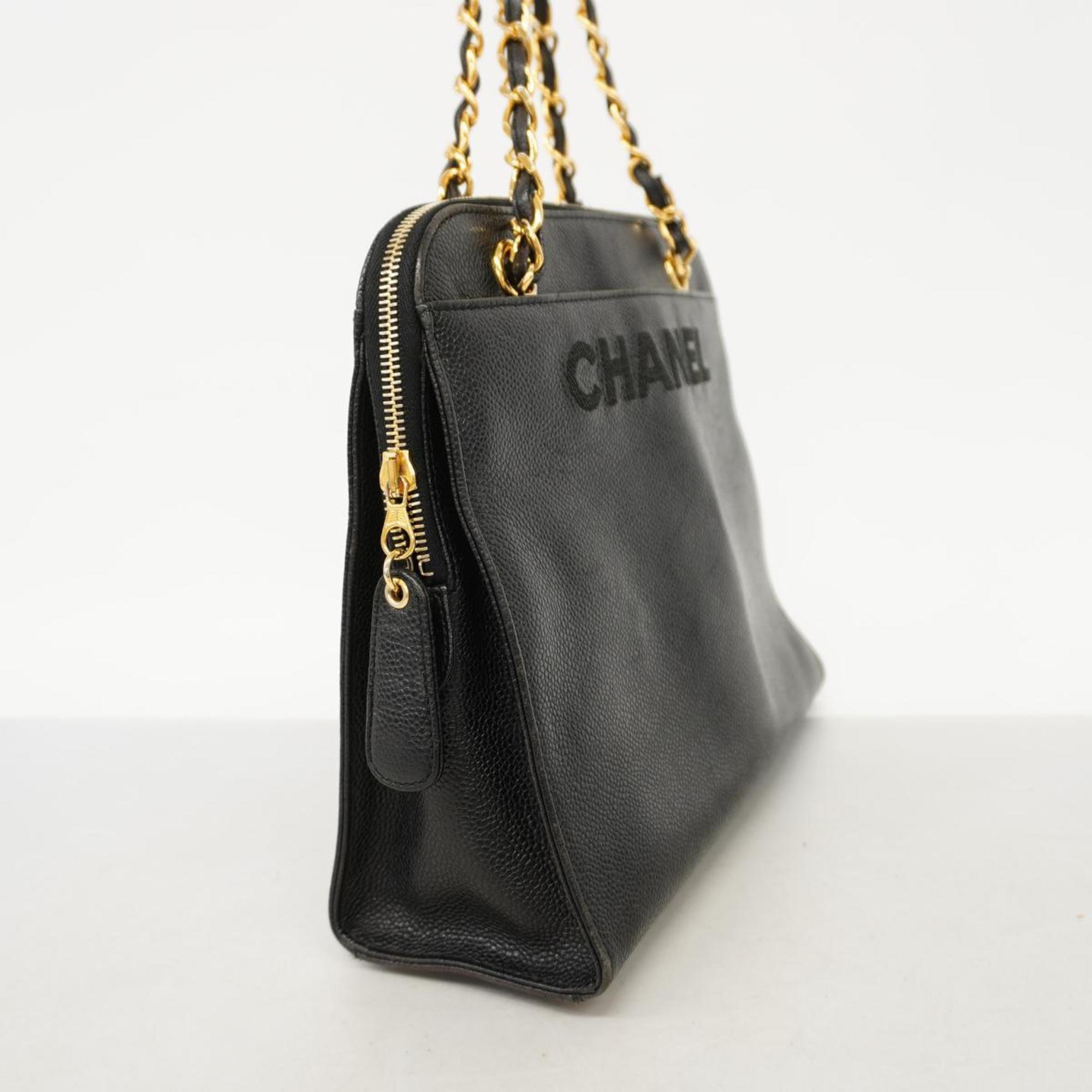 Chanel Shoulder Bag Chain Caviar Skin Black Women's