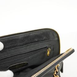 Chanel Shoulder Bag Chain Caviar Skin Black Women's