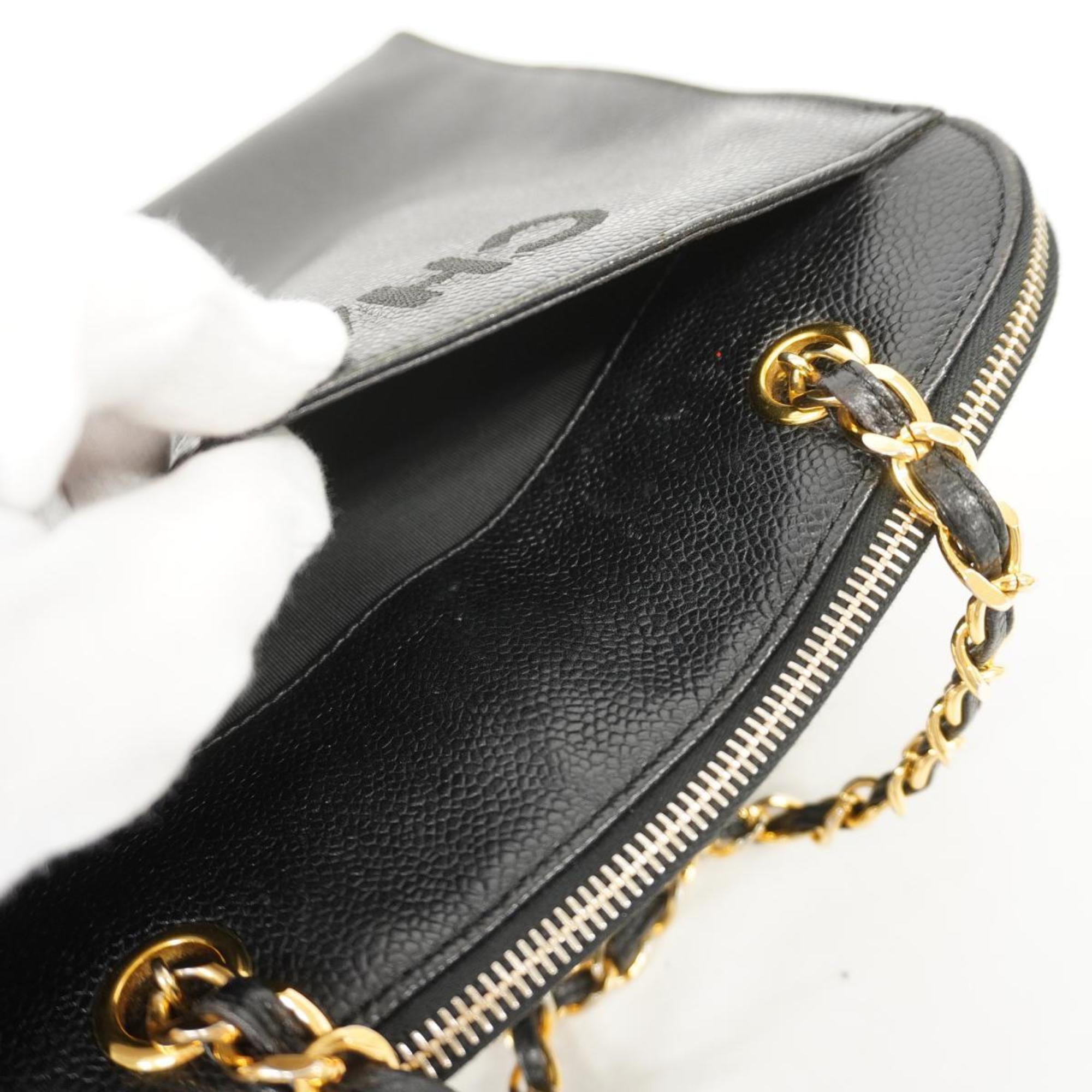 Chanel Shoulder Bag Chain Caviar Skin Black Women's