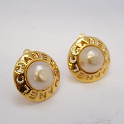 Chanel Earrings Circle Faux Pearl GP Plated Gold Women's