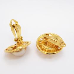 Chanel Earrings Circle Faux Pearl GP Plated Gold Women's