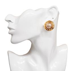 Chanel Earrings Circle Faux Pearl GP Plated Gold Women's