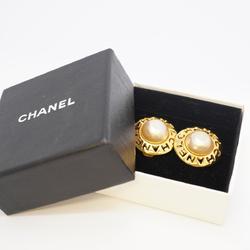 Chanel Earrings Circle Faux Pearl GP Plated Gold Women's