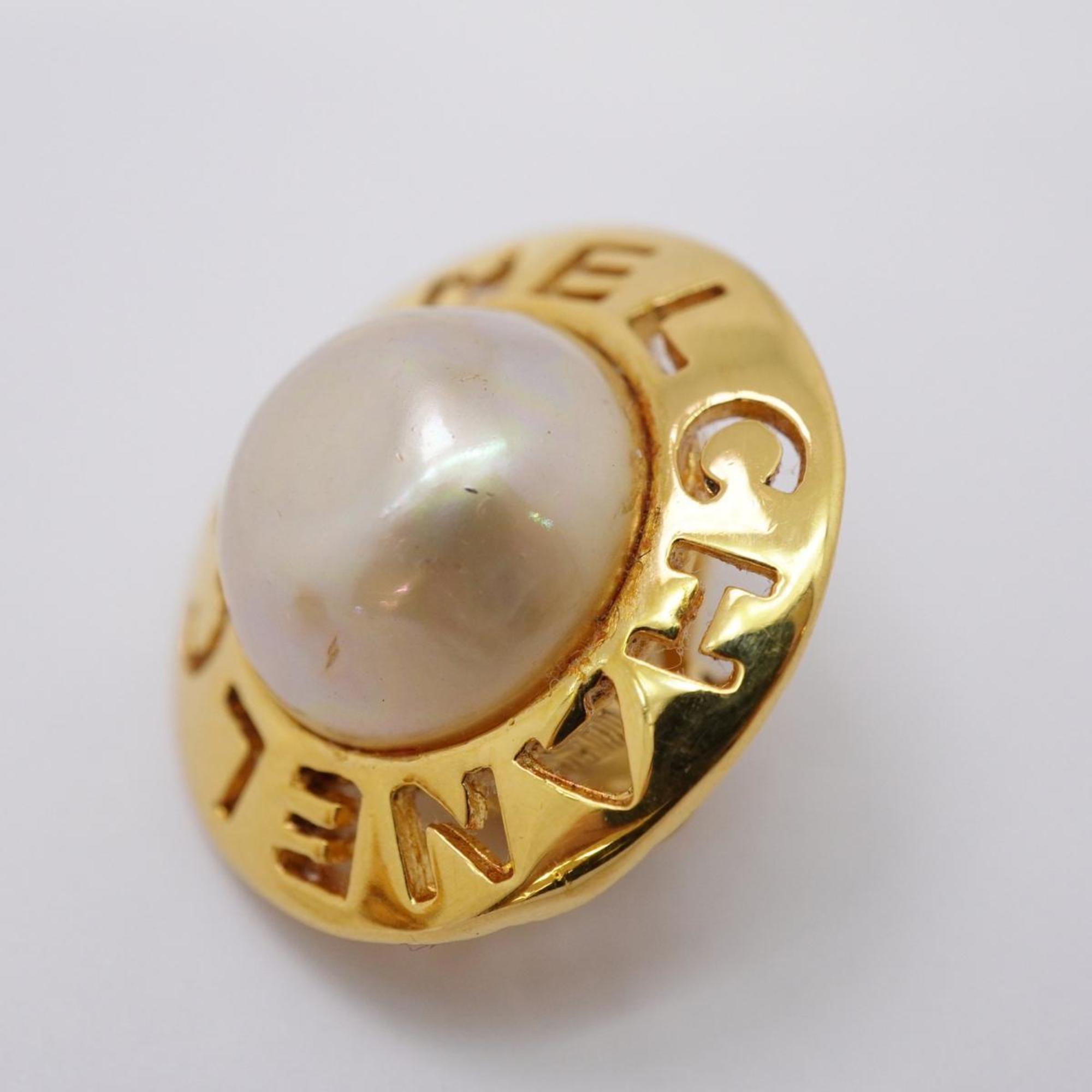 Chanel Earrings Circle Faux Pearl GP Plated Gold Women's