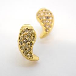 Christian Dior Earrings Drop Motif Rhinestone GP Plated Gold Women's