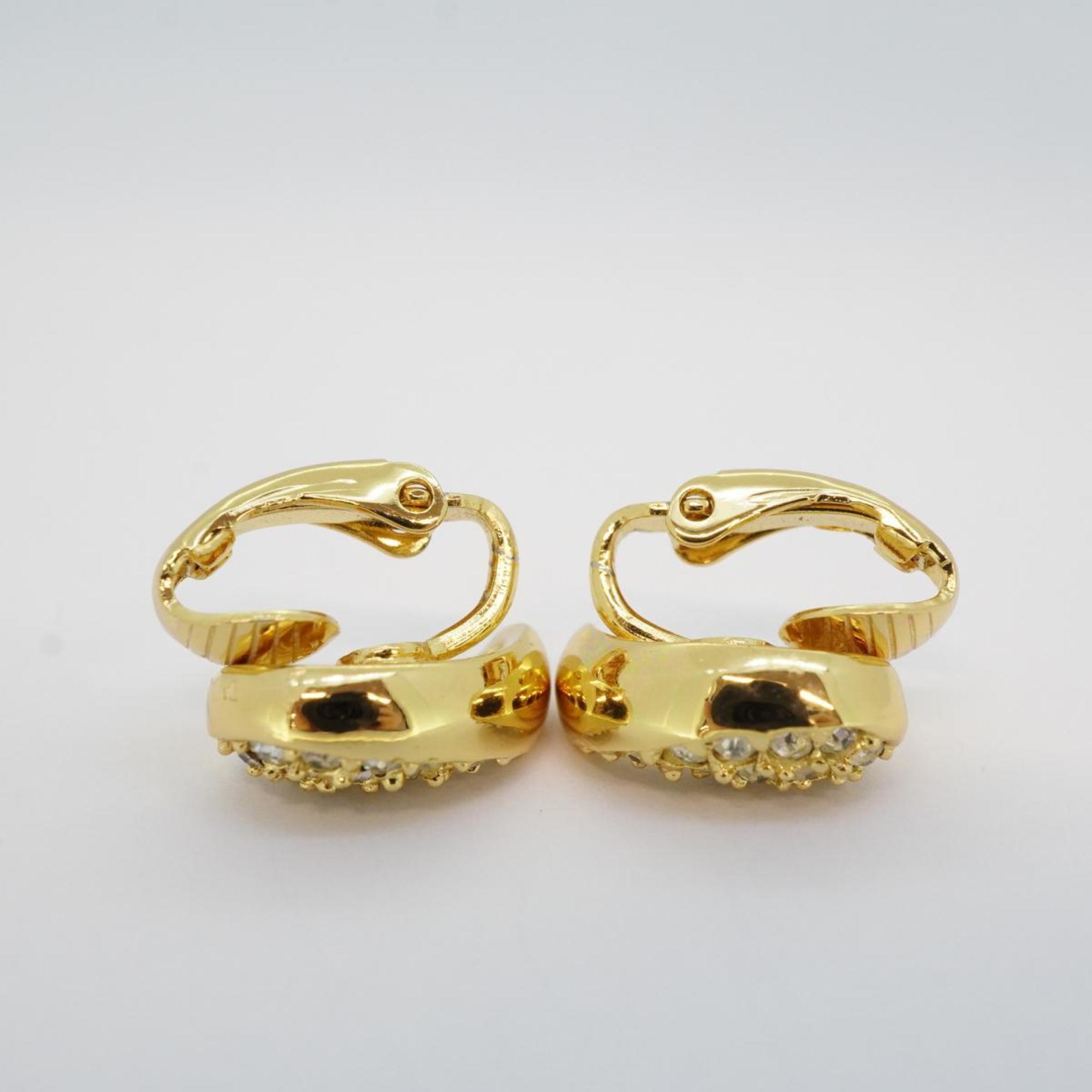 Christian Dior Earrings Drop Motif Rhinestone GP Plated Gold Women's