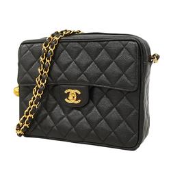 Chanel Shoulder Bag Matelasse Brilliant Chain Caviar Skin Black Women's