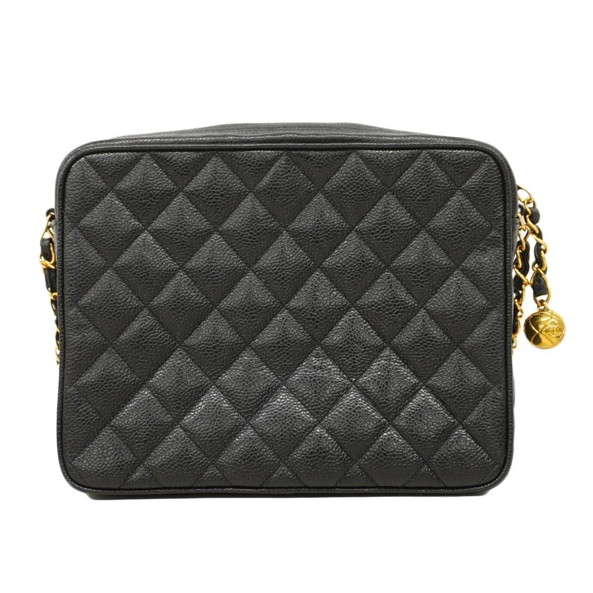 Chanel Shoulder Bag Matelasse Brilliant Chain Caviar Skin Black Women's