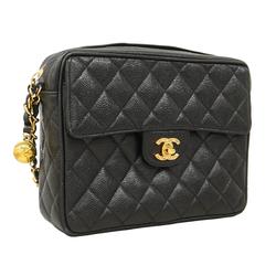 Chanel Shoulder Bag Matelasse Brilliant Chain Caviar Skin Black Women's