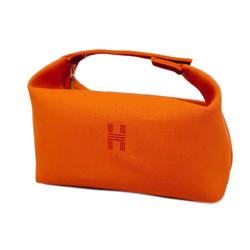 Hermes Pouch Bride Black GM Canvas Orange Women's