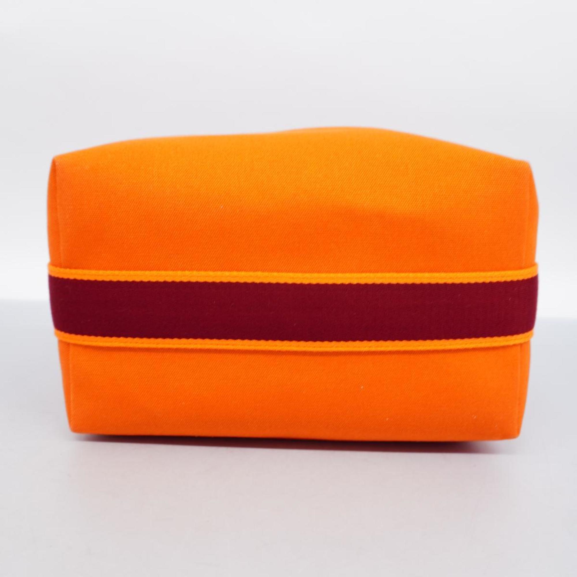 Hermes Pouch Bride Black GM Canvas Orange Women's