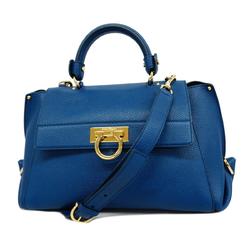 Salvatore Ferragamo Handbag Gancini Leather Blue Women's