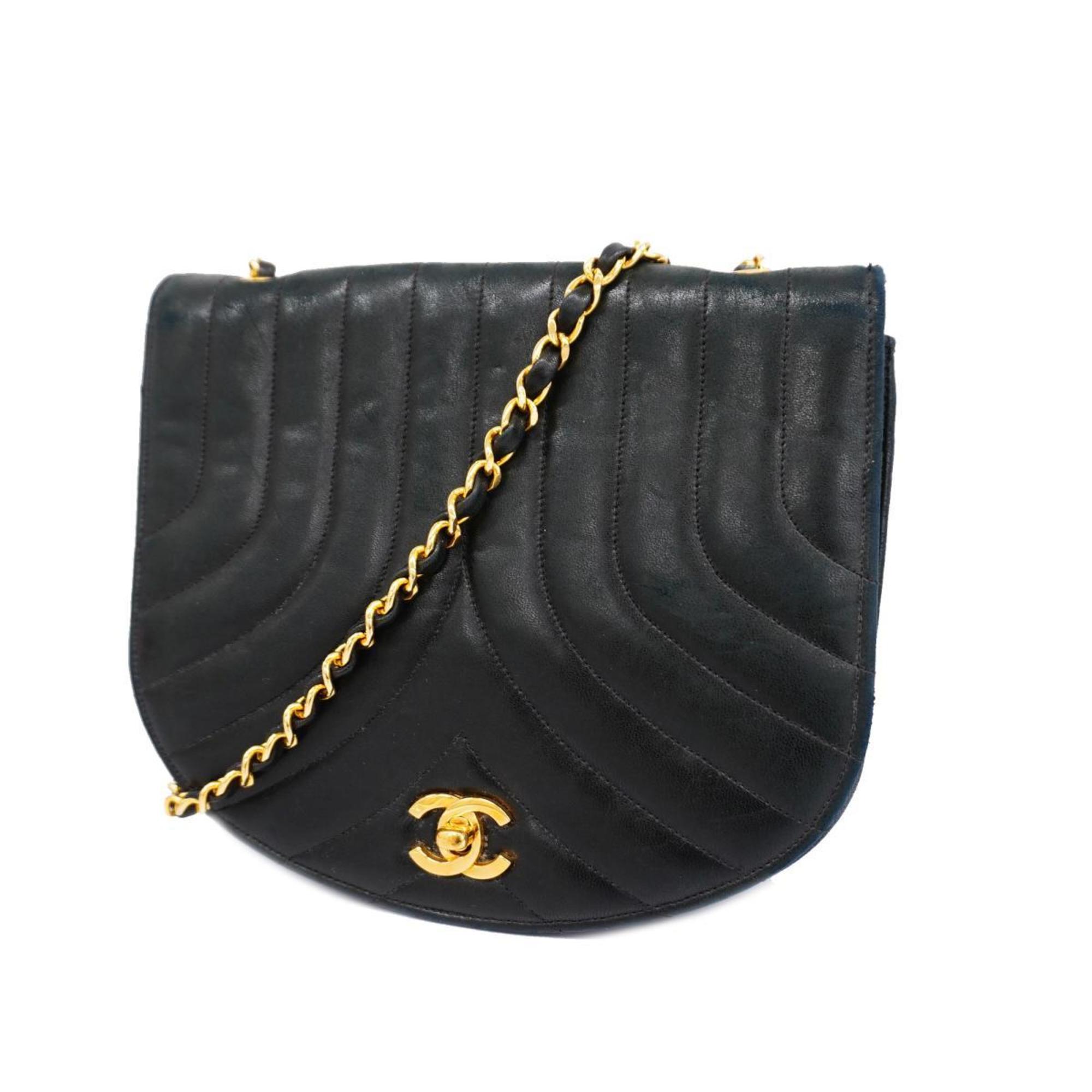 Chanel Shoulder Bag Chain Lambskin Black Women's