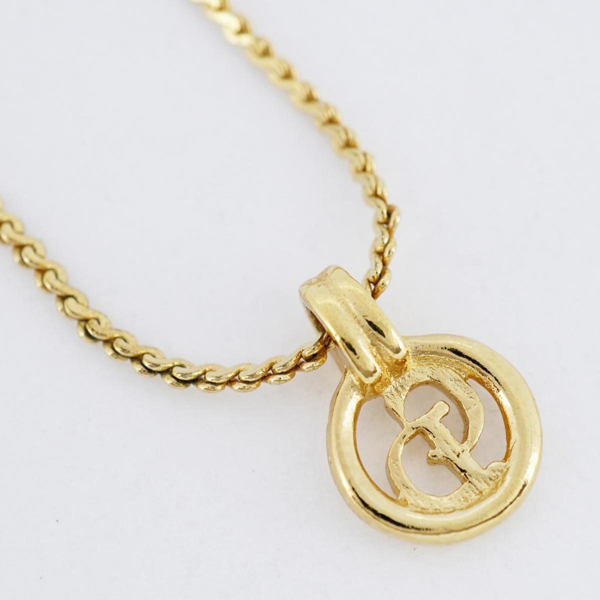 Christian Dior Necklace CD Circle GP Plated Gold Women's