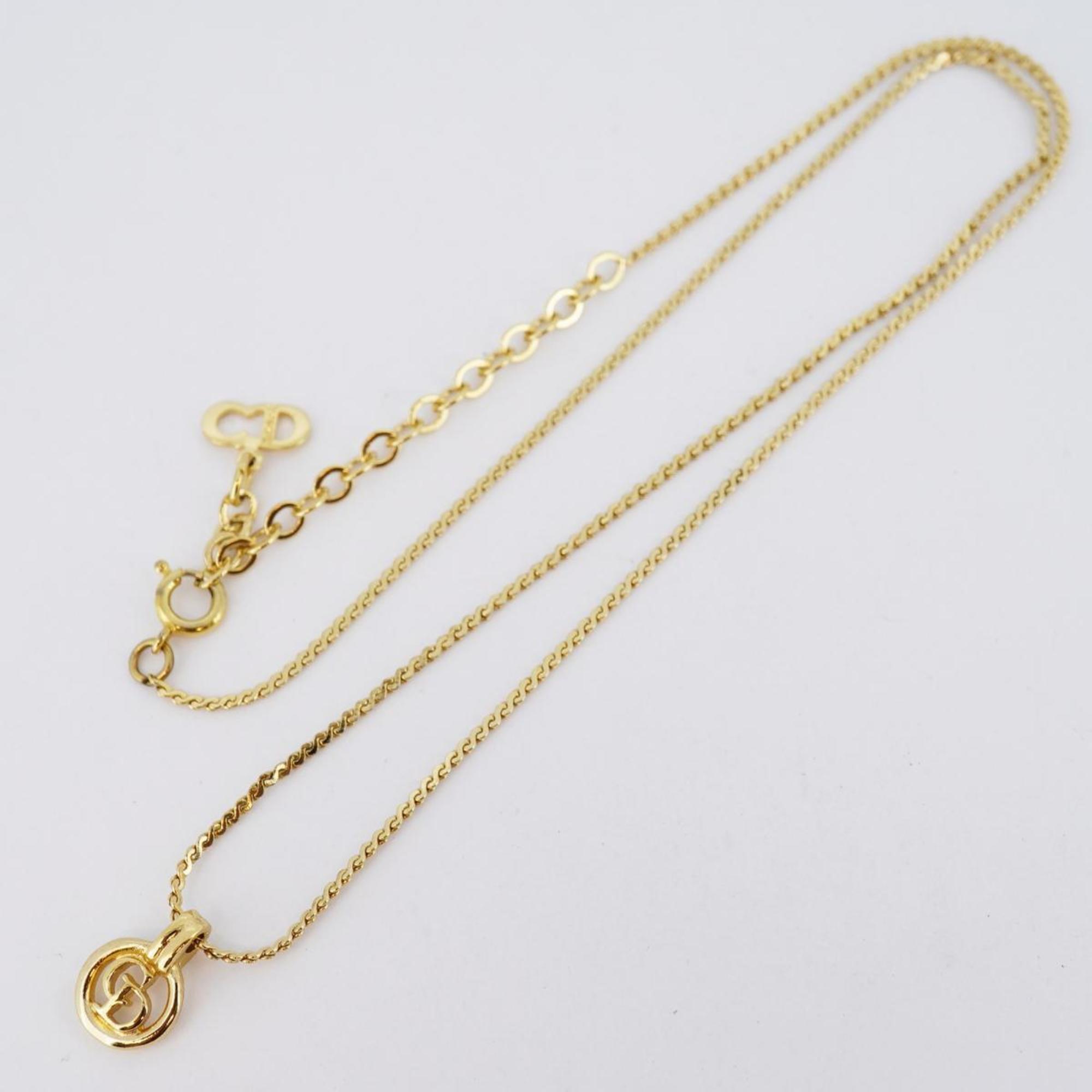 Christian Dior Necklace CD Circle GP Plated Gold Women's