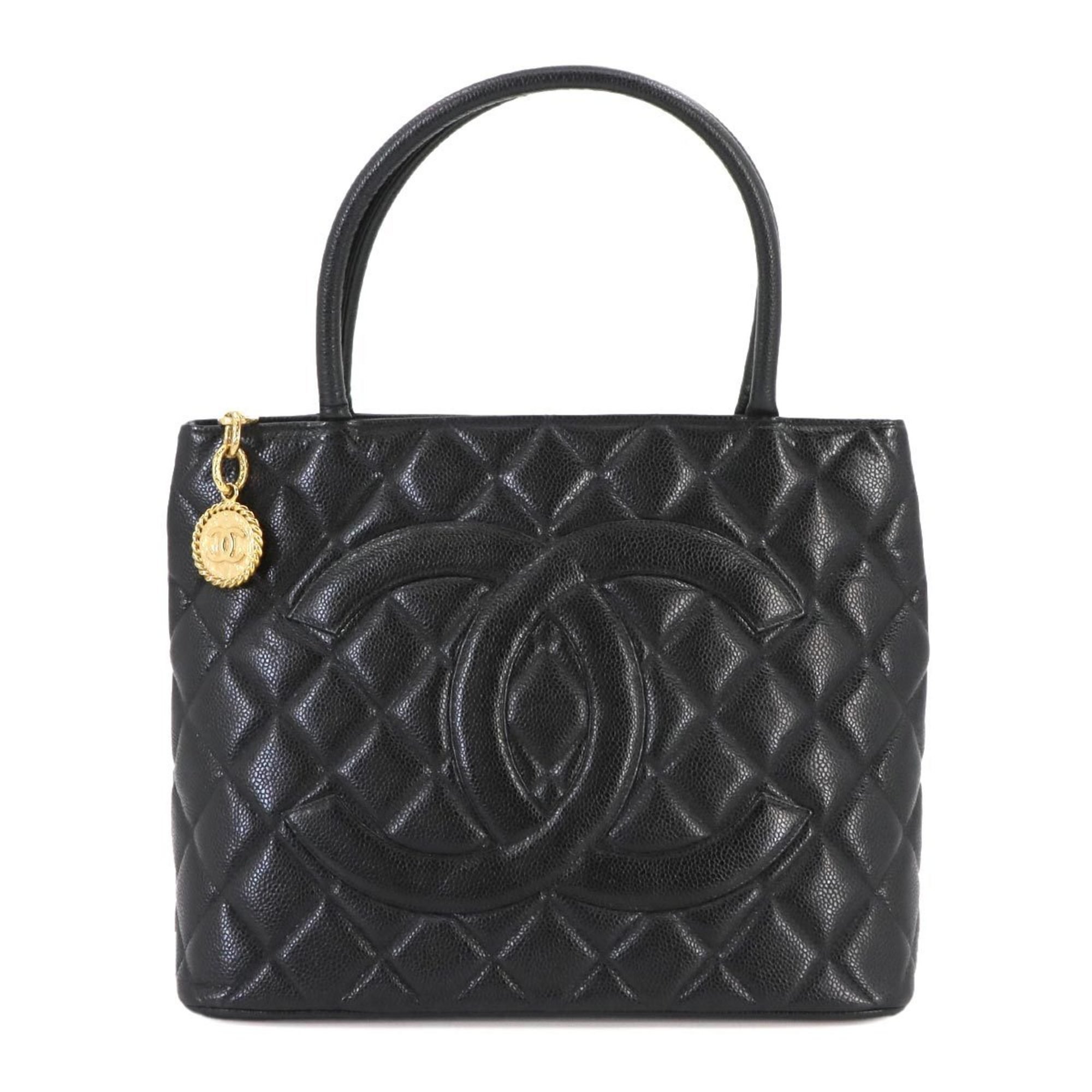 CHANEL Reissue Caviar Skin Black A01804 Gold Hardware Medallion Tote Bag