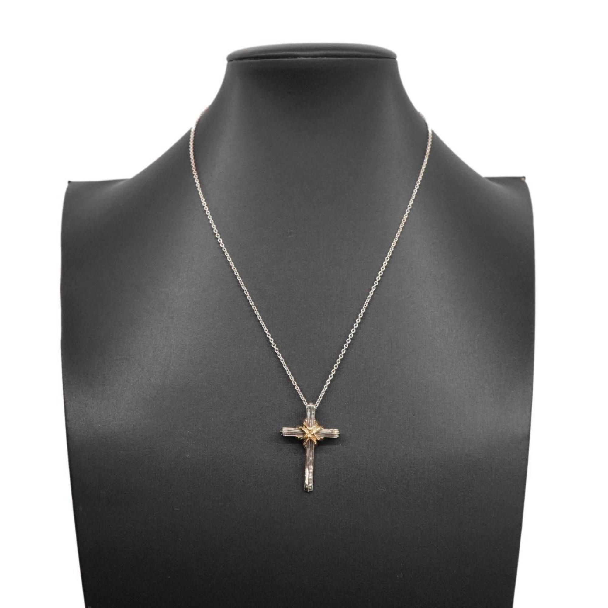 Tiffany Necklace Signature Cross K18YG Yellow Gold 925 Silver Women's