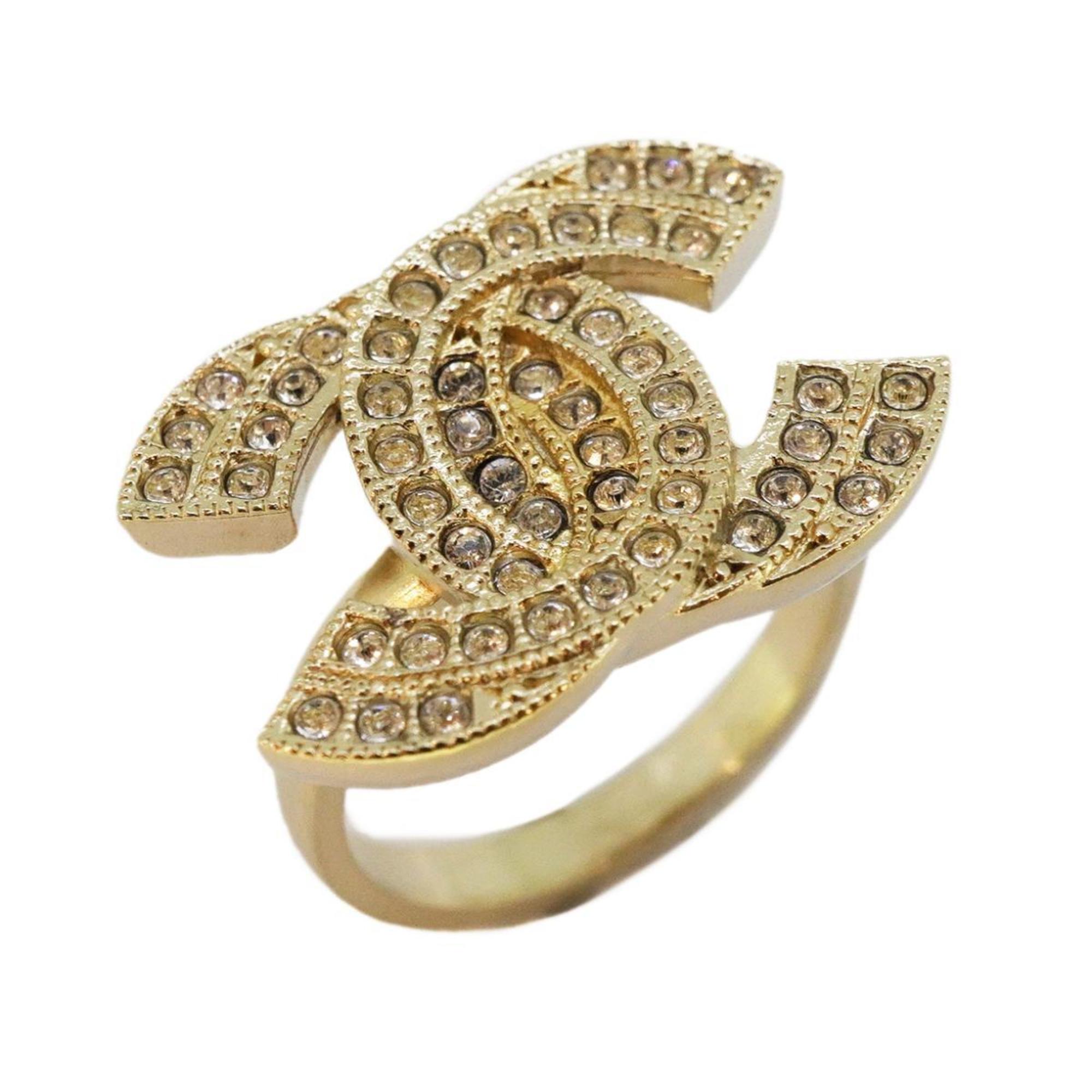 Chanel Ring Coco Mark Rhinestone GP Plated Champagne Gold 16C Women's