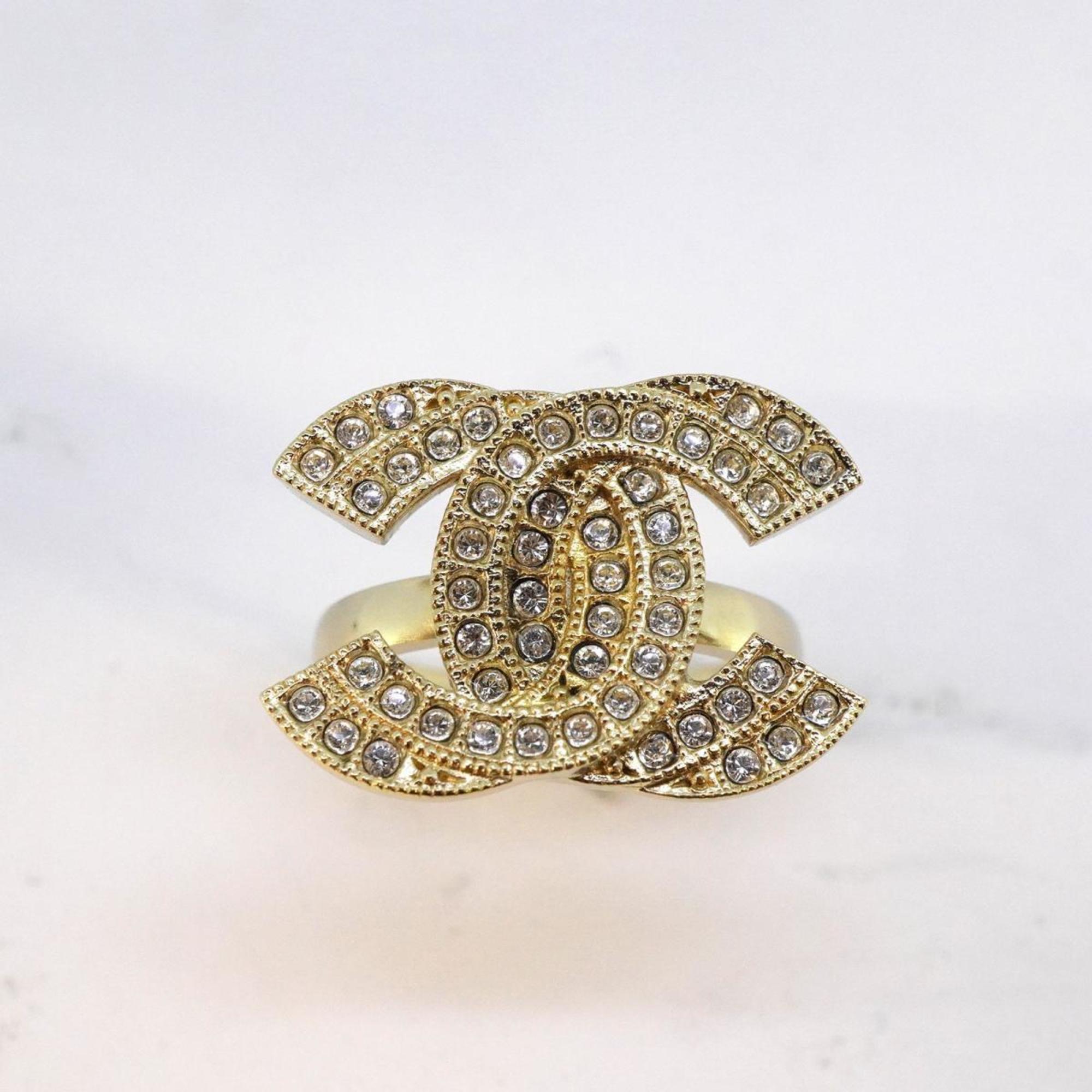 Chanel Ring Coco Mark Rhinestone GP Plated Champagne Gold 16C Women's