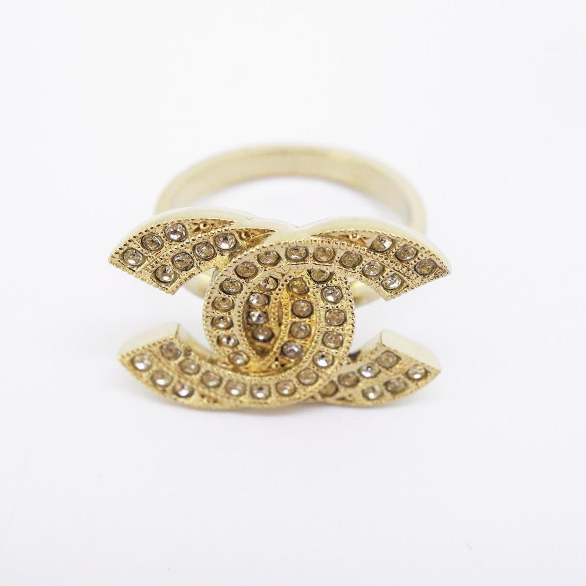 Chanel Ring Coco Mark Rhinestone GP Plated Champagne Gold 16C Women's