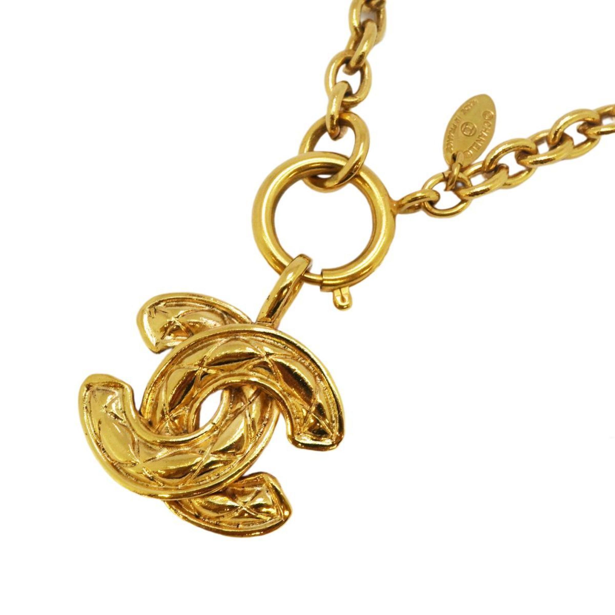 Chanel Necklace Coco Mark Matelasse GP Plated Gold Women's